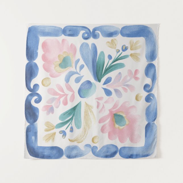 Mexican Tile Art Pastel Tapestry (Front)