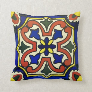 Mexican Tile Blue Throw Pillow