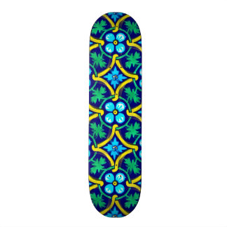 Mexican Tile Design Teal Yellow Floral Print Skateboard