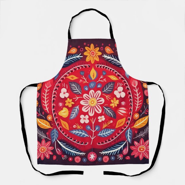  Mexican Tile Floral Pattern Apron (Front)