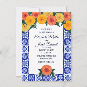 Mexican Tile Marigolds Wedding Invitation