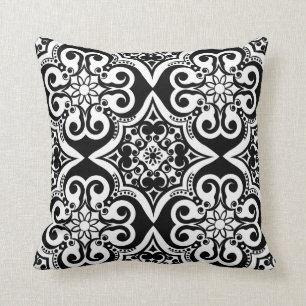 Mexican Tile Pattern   Black & White Pillow