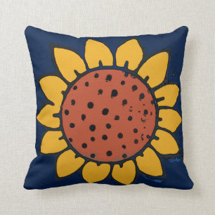 Mexican Tile Sunflower Blue Throw Pillow