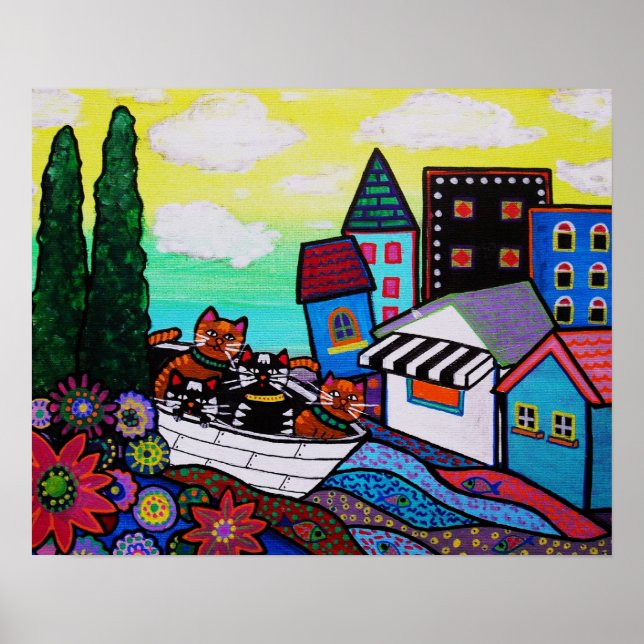 MEXICAN TOWN CAT BOAT PAINTING POSTER (Front)