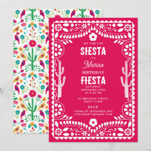 Mexican Traditional Floral Fiesta Pink Birthday Invitation