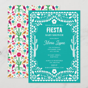 Mexican Traditional Floral Fiesta Teal Baby Shower Invitation
