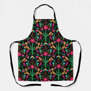 Mexican Traditional Floral Folk Art Black Colorful Apron