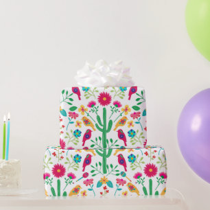 Mexican Traditional Floral Folk Art Bright Colors Wrapping Paper