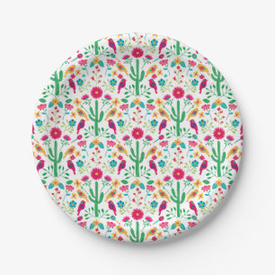 Mexican Traditional Floral Folk Art Bright Colours Paper Plate
