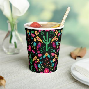 Mexican Traditional Folk Art Bright Colours Black Paper Cups