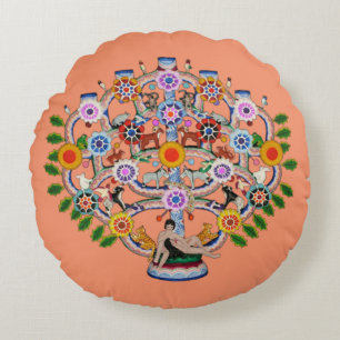 Mexican Tree of Life Round Pillow