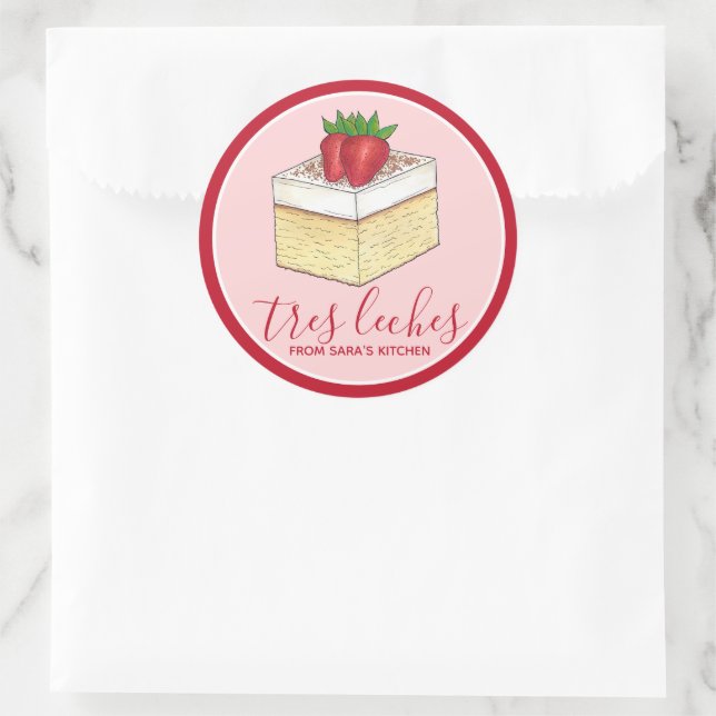 Mexican Tres Leches Cake Dessert Homemade Baked By Classic Round Sticker (Bag)