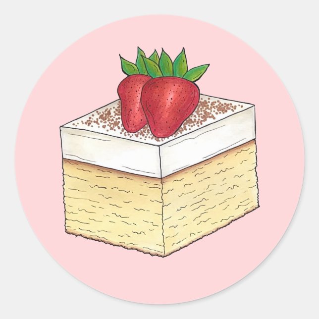 Mexican Tres Leches Cake Dessert Strawberries Classic Round Sticker (Front)