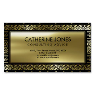 Mexican /Tribal Aztec Geometrical  Gold on Black Magnetic Business Card