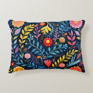 Mexican Tribal blue tapestry floral Accent Pillow. Pillow