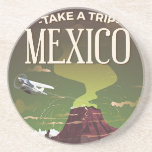 Mexican Volcano vintage travel poster Coaster