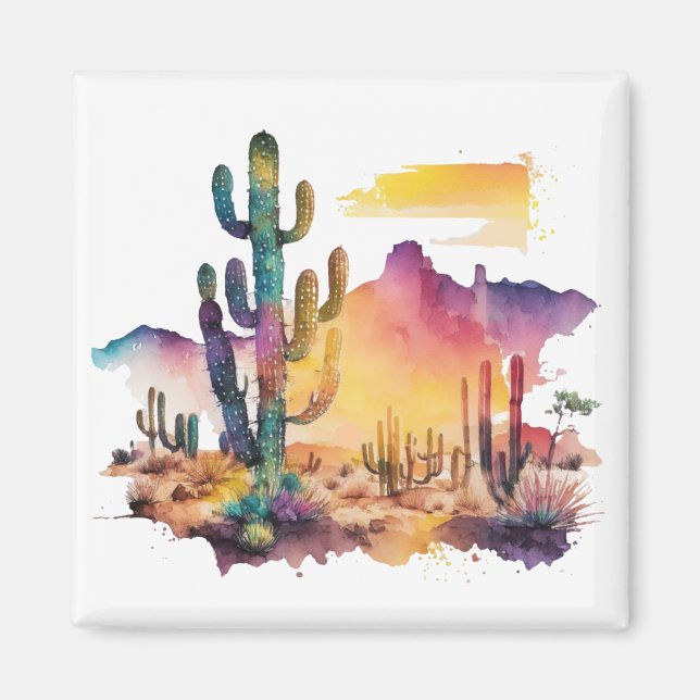 Mexican watercolor desert sunset magnet (Front)