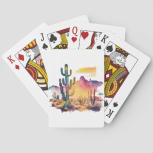 Mexican watercolor desert sunset playing cards