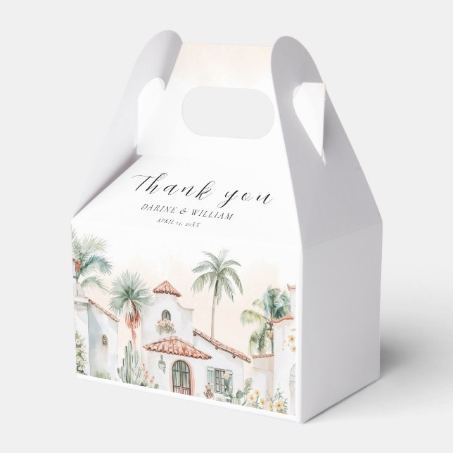 Mexican Watercolor Palm Tree Destination Wedding Favor Box (Front Side)