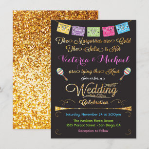 Mexican Wedding Fiesta Gold Glitter invitations