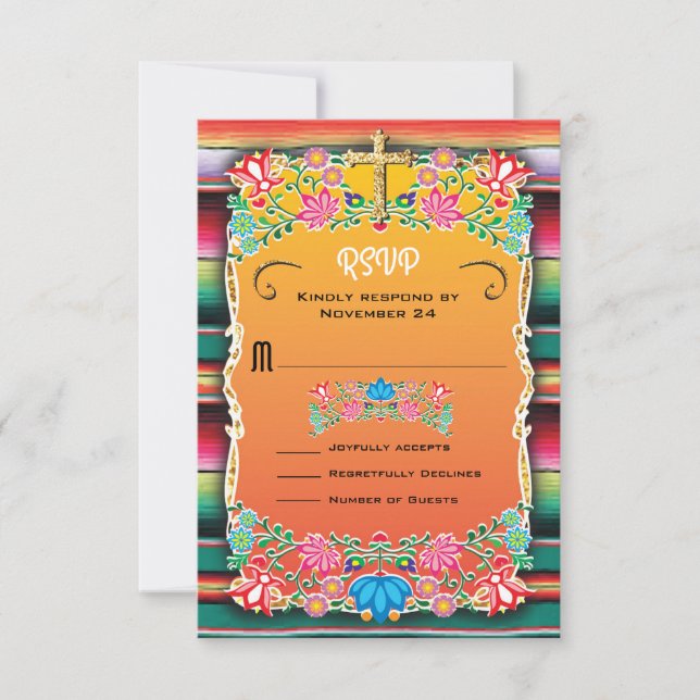 Mexican Wedding Rug and Floral RSVP Card (Front)