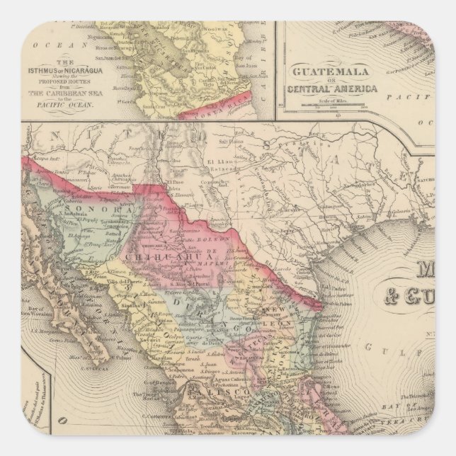 Mexico and Guatemala 4 Square Sticker (Front)