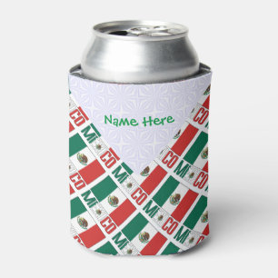 Mexico and Mexican Flag Tiled Green Personalized Can Cooler