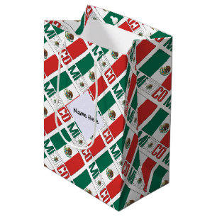 Mexico and Mexican Flag Tiled with Your Name Medium Gift Bag