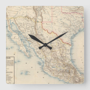 Mexico and Texas Map Square Wall Clock
