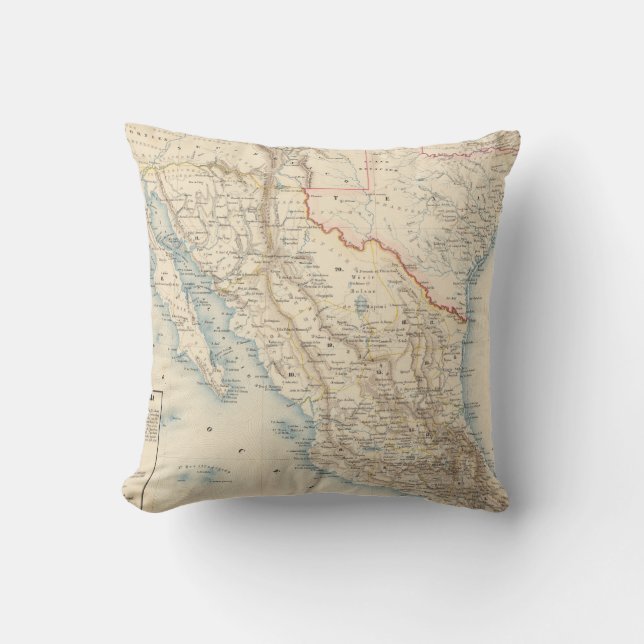 Mexico and Texas Map Throw Pillow (Front)