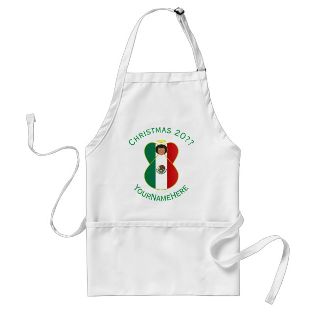 Mexico Angel Christmas Flag Personalize Green Text Standard Apron (Front)