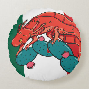 Mexico Axolotl Mexican National Animal Flag Round Pillow