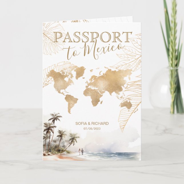 Mexico Beach Destination Wedding Passport QR code Invitation (Front)