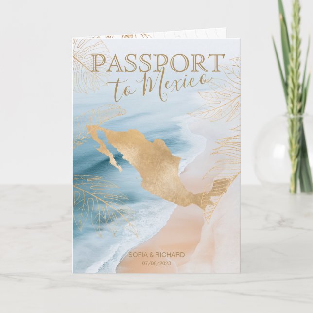 Mexico Beach Destination Wedding Passport QR code Invitation (Front)