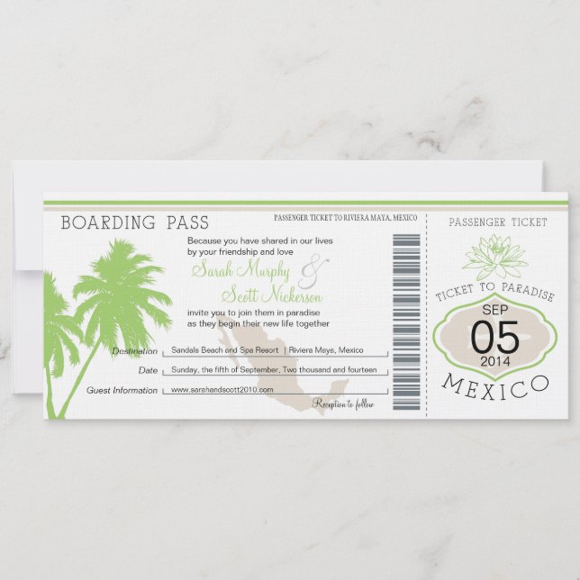 Mexico Boarding Pass Destination Wedding Invitation (Front)