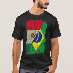 Mexico Brazil Flag Together Mixed Family Roots T-Shirt