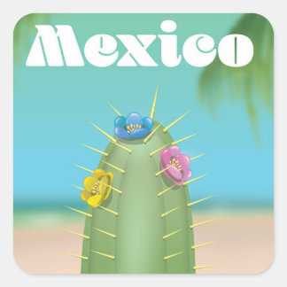 Mexico Cactus travel poster Square Sticker