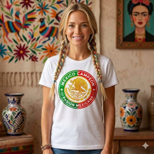 Mexico Campeon Flag Colours Graphic Crest White Tri-Blend Shirt