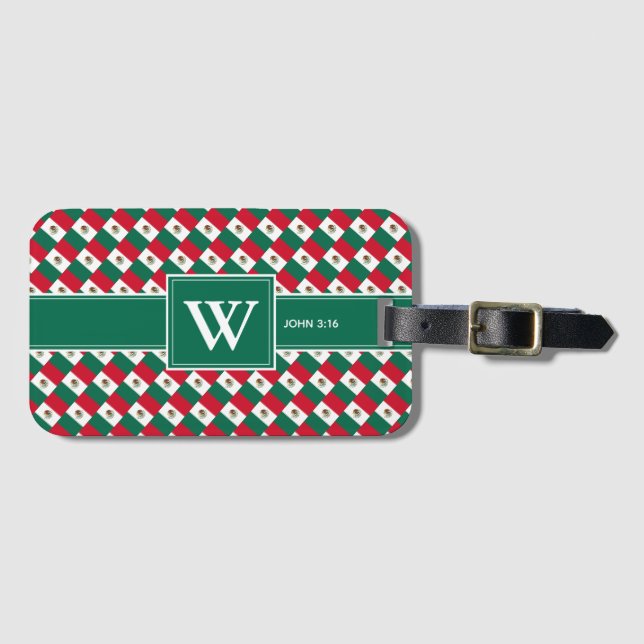 MEXICO Christian Monogram Luggage Green Luggage Tag (Front Horizontal)