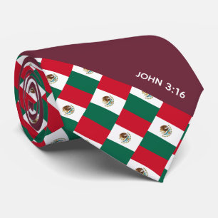 MEXICO Christian Scripture John 3:16 Burgundy Tie