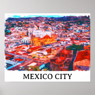 Mexico City CDMX Painting Panorama View Poster