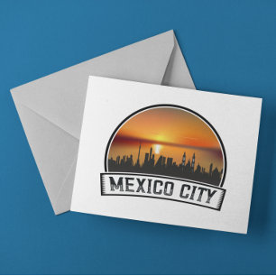 Mexico City CDMX Vintage Sunset Cityscape Postcard