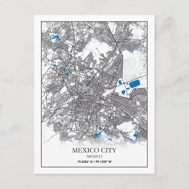 Mexico City Central America Travel Street Map Postcard (Front)