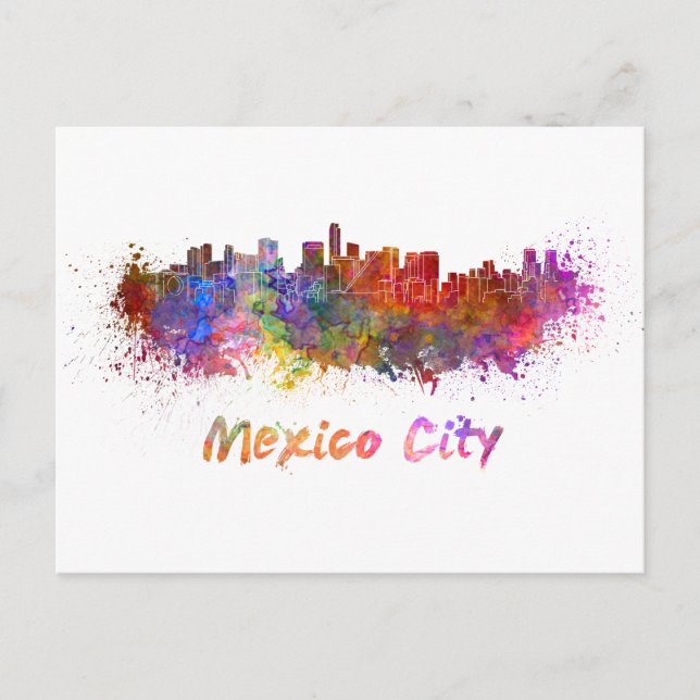 Mexico City skyline in watercolor Postcard (Front)