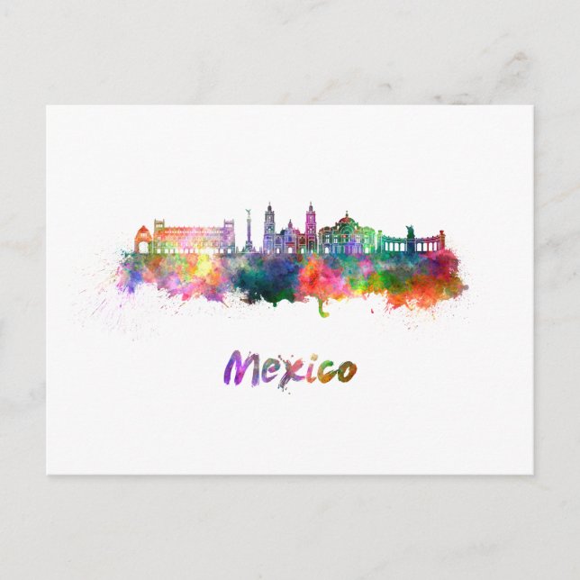 Mexico City V2 skyline in watercolor Postcard (Front)