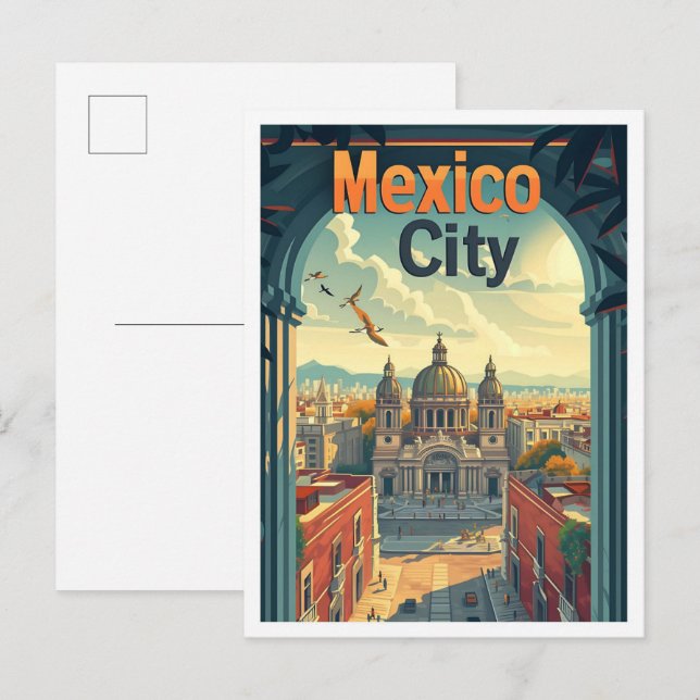 Mexico City Vintage Art Travel Illustration Postcard (Front/Back)