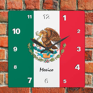 Mexico Clock, patriotic home, Mexican Flag Square Wall Clock