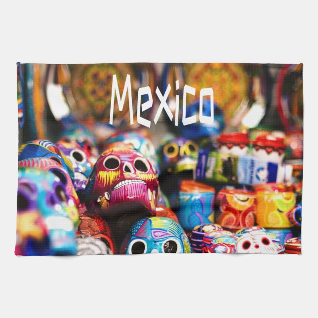 Mexico Colourful Bright skulls Kitchen Towel (Horizontal)