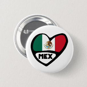 Mexico Country Code Flag Heart, MEX 2 Inch Round Button
