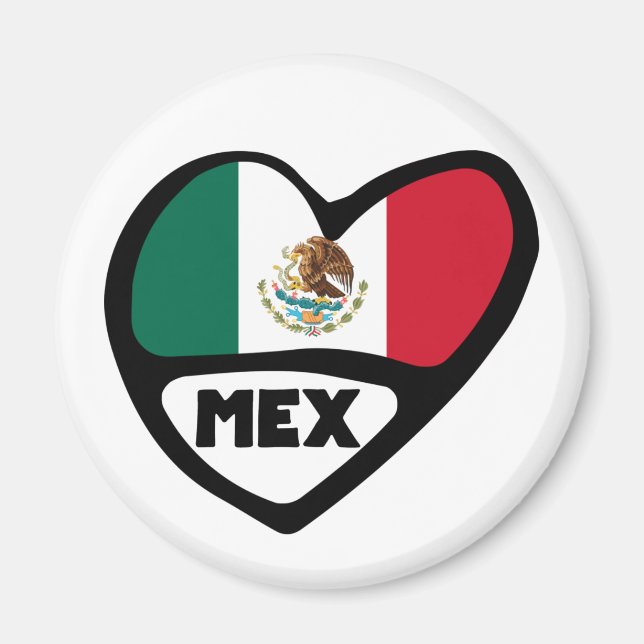 Mexico Country Code Flag Heart, MEX Magnet (Front)